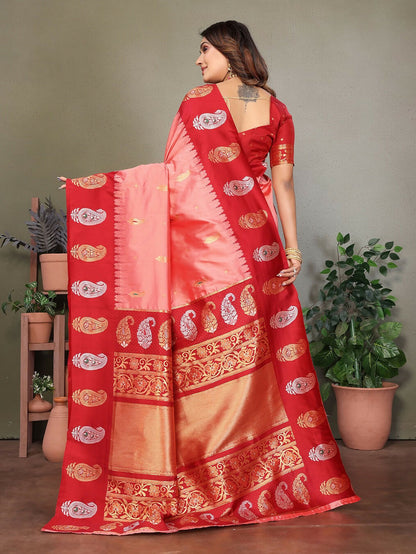 Joban Fashion Banarasi Light Pink Butti Soft Silk Saree