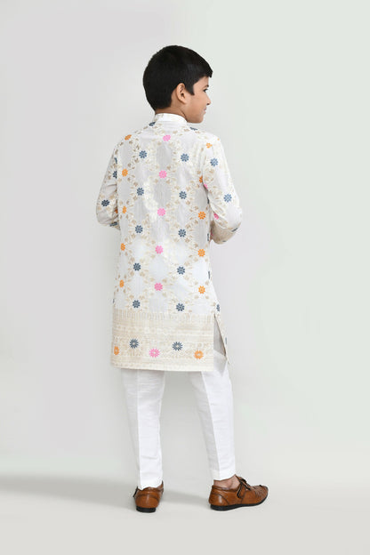 Joban Fashion Silk Off White Kurta With Straight Fit Pant