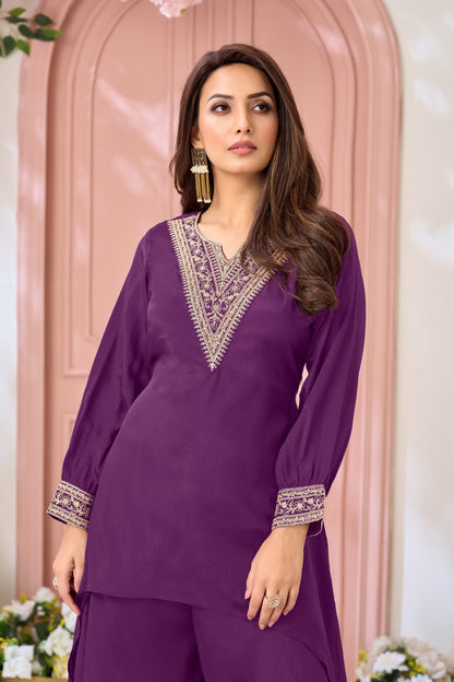 Anaita Purple Readymade Suit with Coding Work