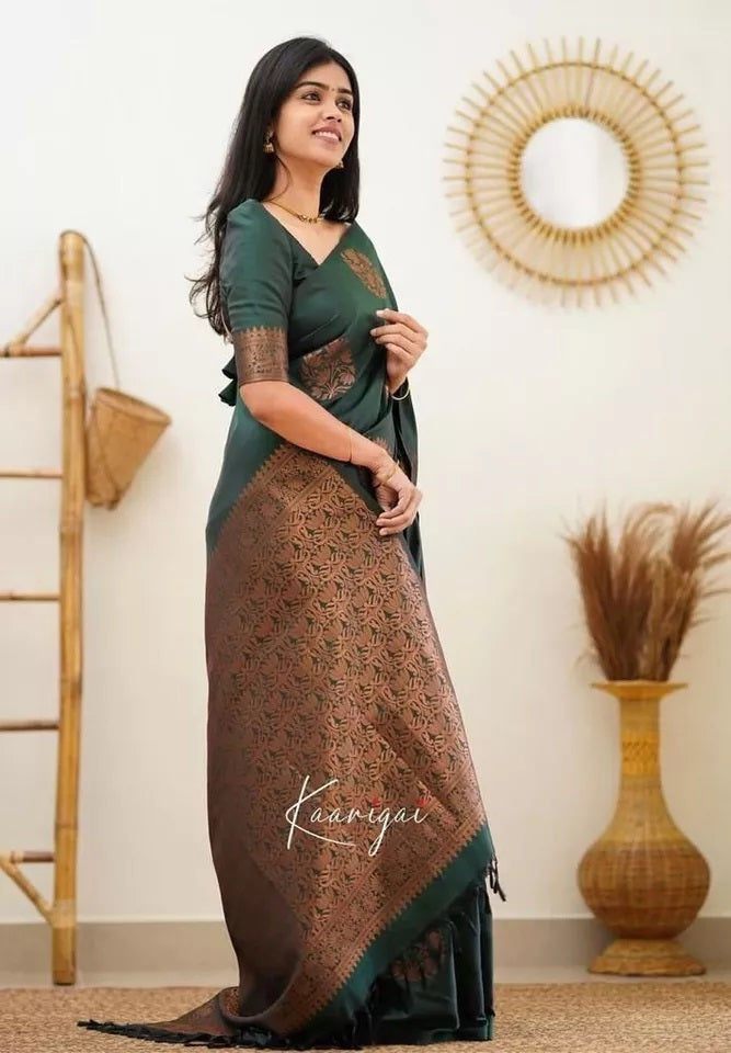 Soft Lichi Silk Rich Pallu Jacquard Work Saree With Blouse
