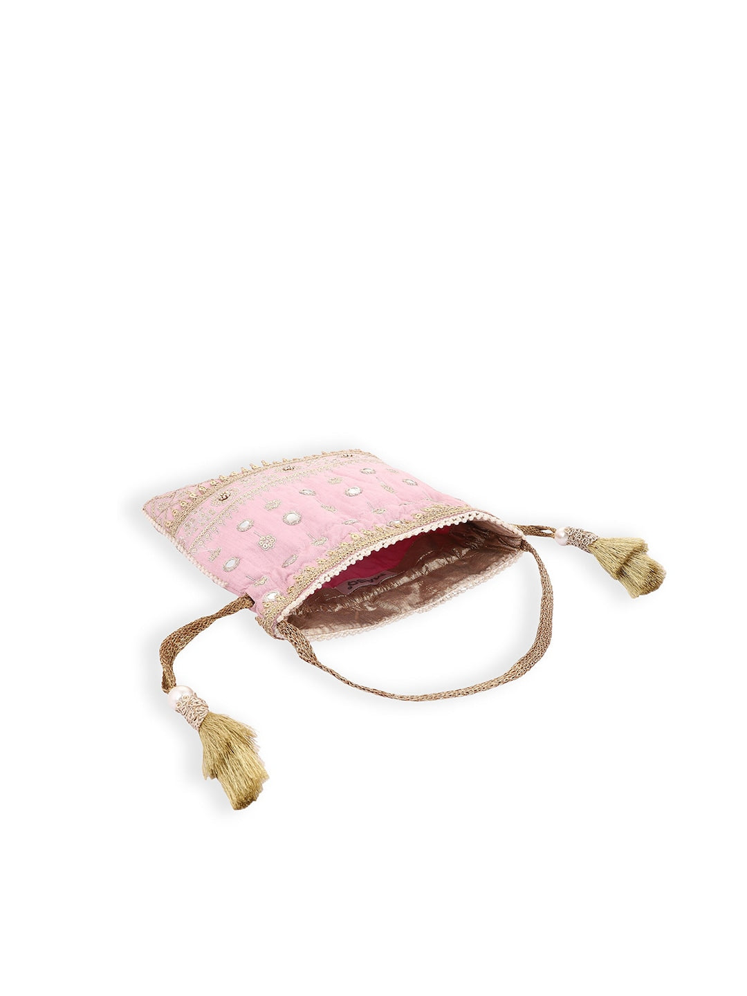 Masq Pink & Gold-Toned Embellished Potli Clutch