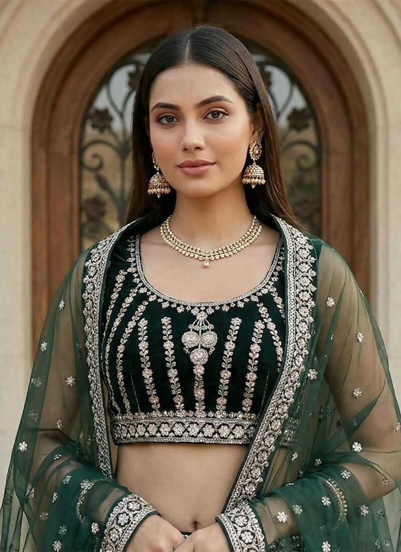 Lehenga Mart Darkgreen Georgette Designer Bollywood Style Wedding Wear Lehenga Choli