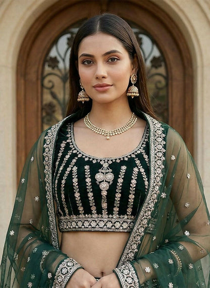 Lehenga Mart Darkgreen Georgette Designer Bollywood Style Wedding Wear Lehenga Choli