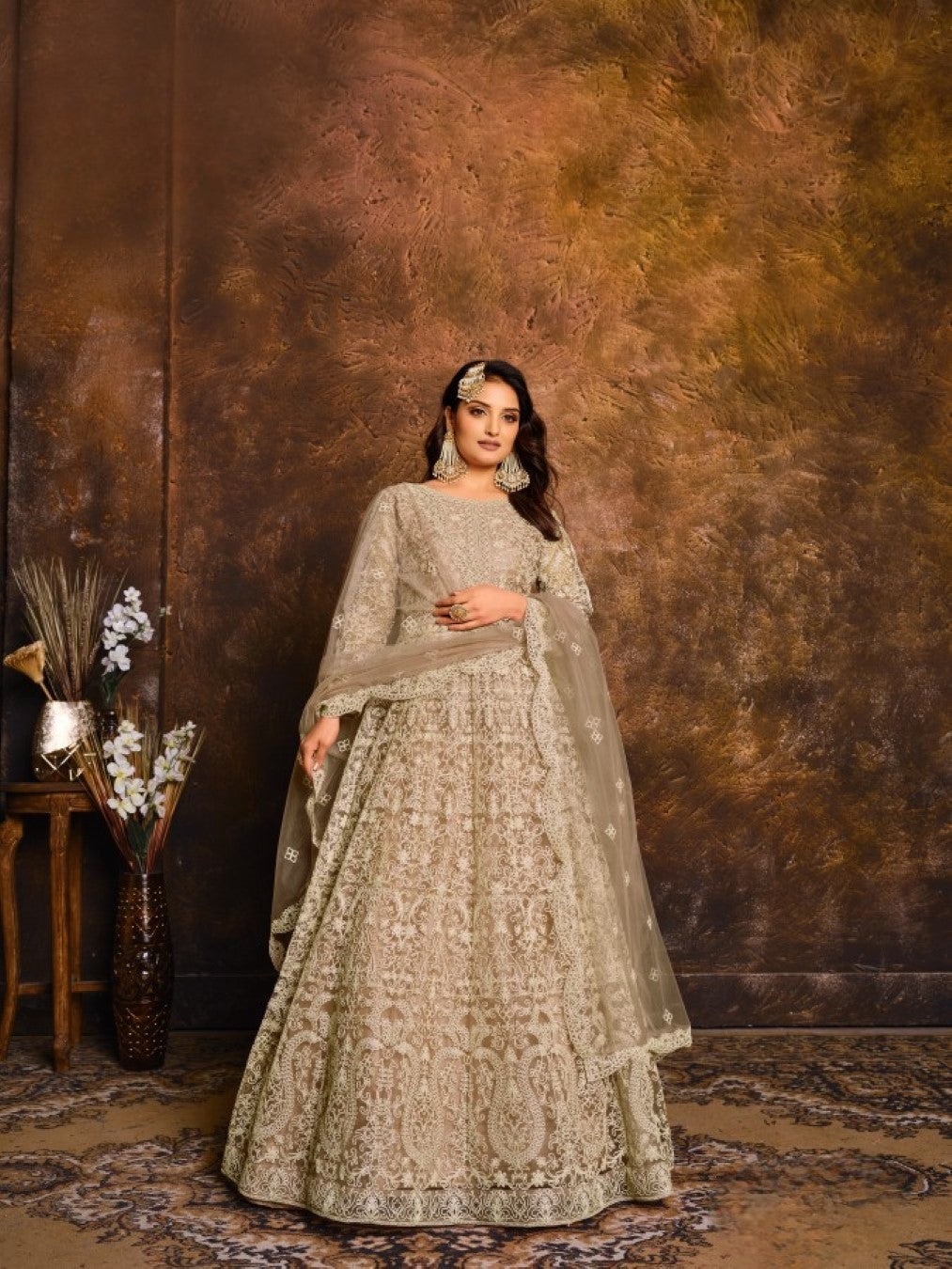 Anaita Mehendi Embroidered Net Anarkali Suit
