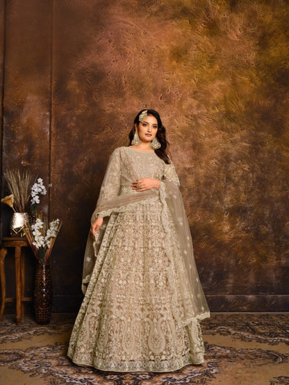 Anaita Mehendi Embroidered Net Anarkali Suit
