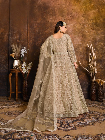 Anaita Mehendi Embroidered Net Anarkali Suit