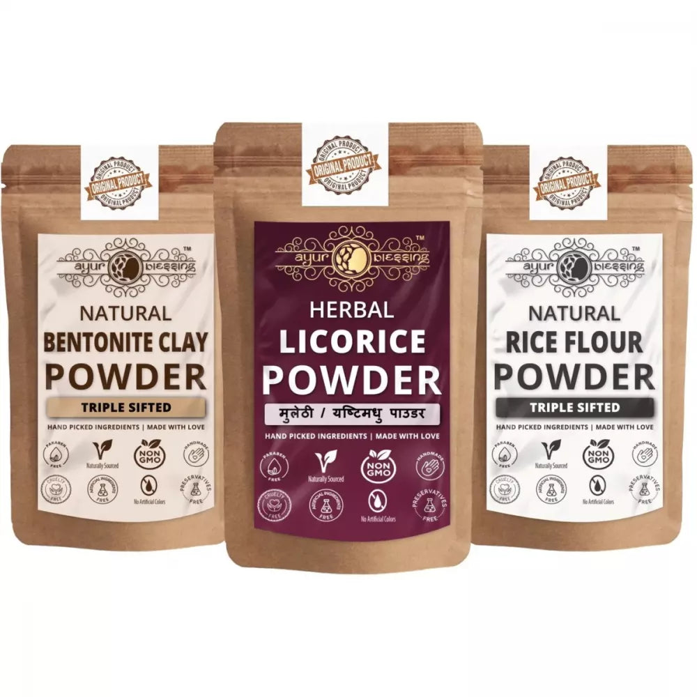 Ayur Blessing Natural Bentonite Clay & Licorice & Rice Flour Powder Combo