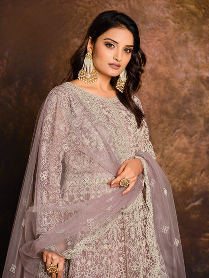 Anaita Purple Embroidered Net Anarkali Suit