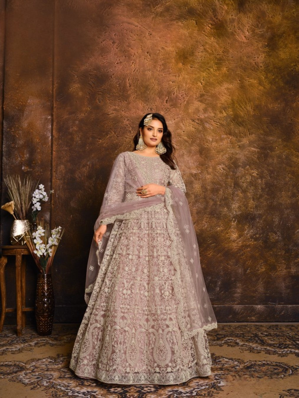 Anaita Purple Embroidered Net Anarkali Suit