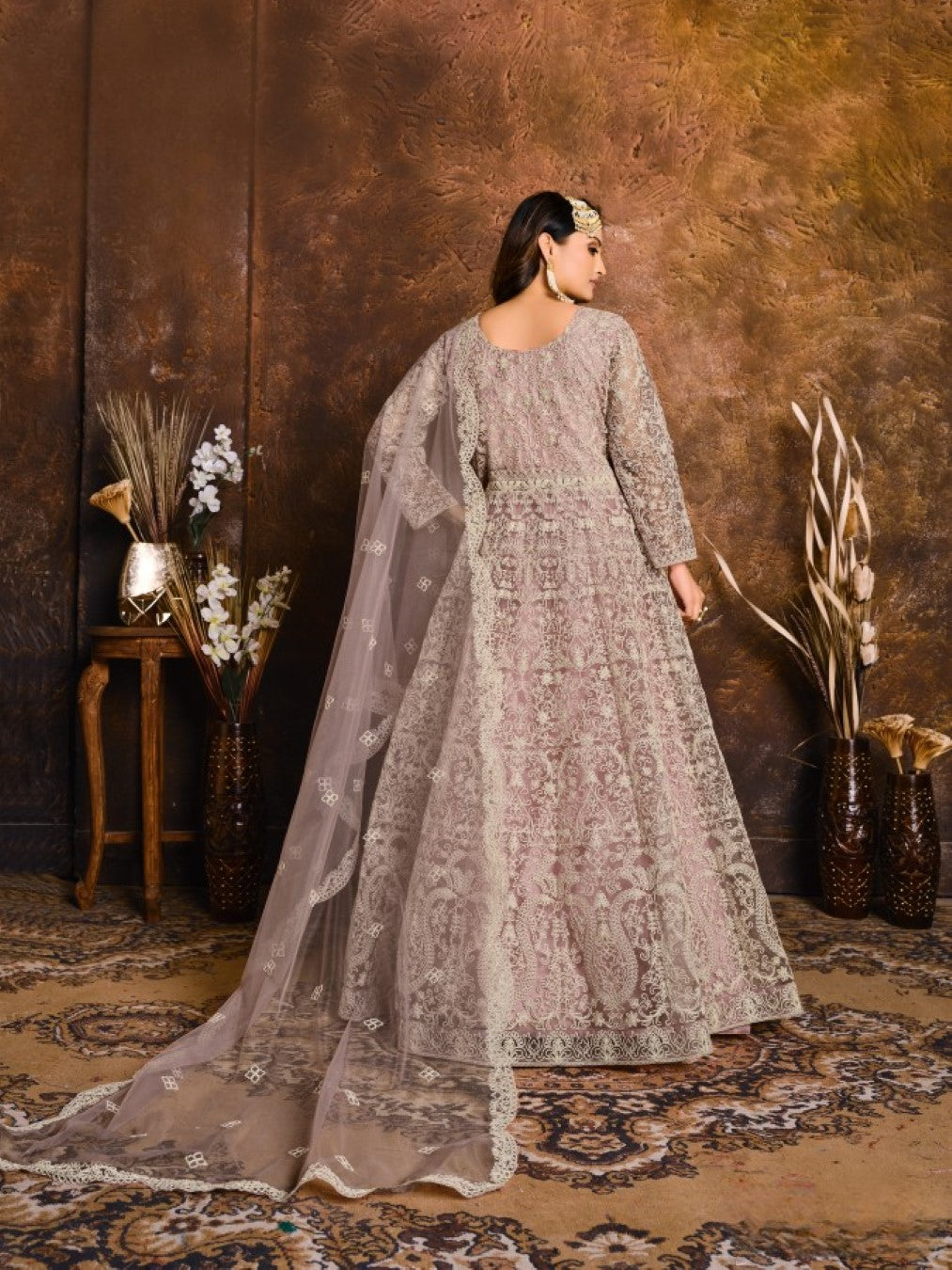 Anaita Purple Embroidered Net Anarkali Suit