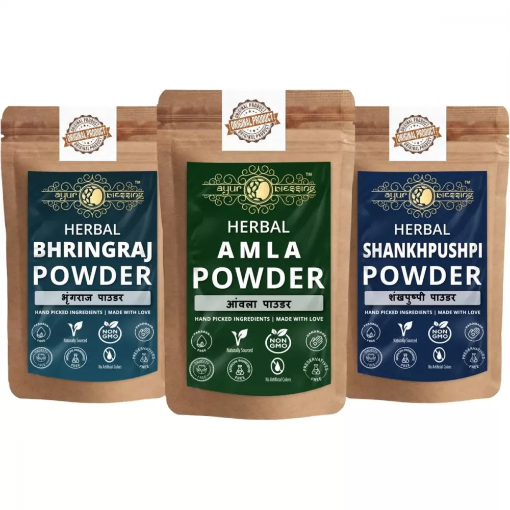 Ayur Blessing Herbal Amla & Bhringraj & Shankhpushpi Powder Combo