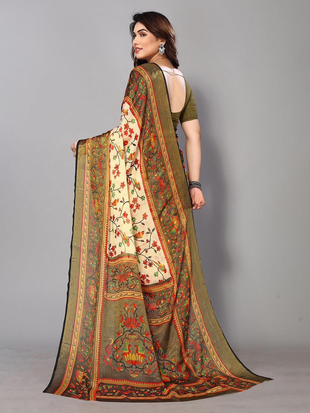 Fabmora Floral Printed Pure Chiffon Saree