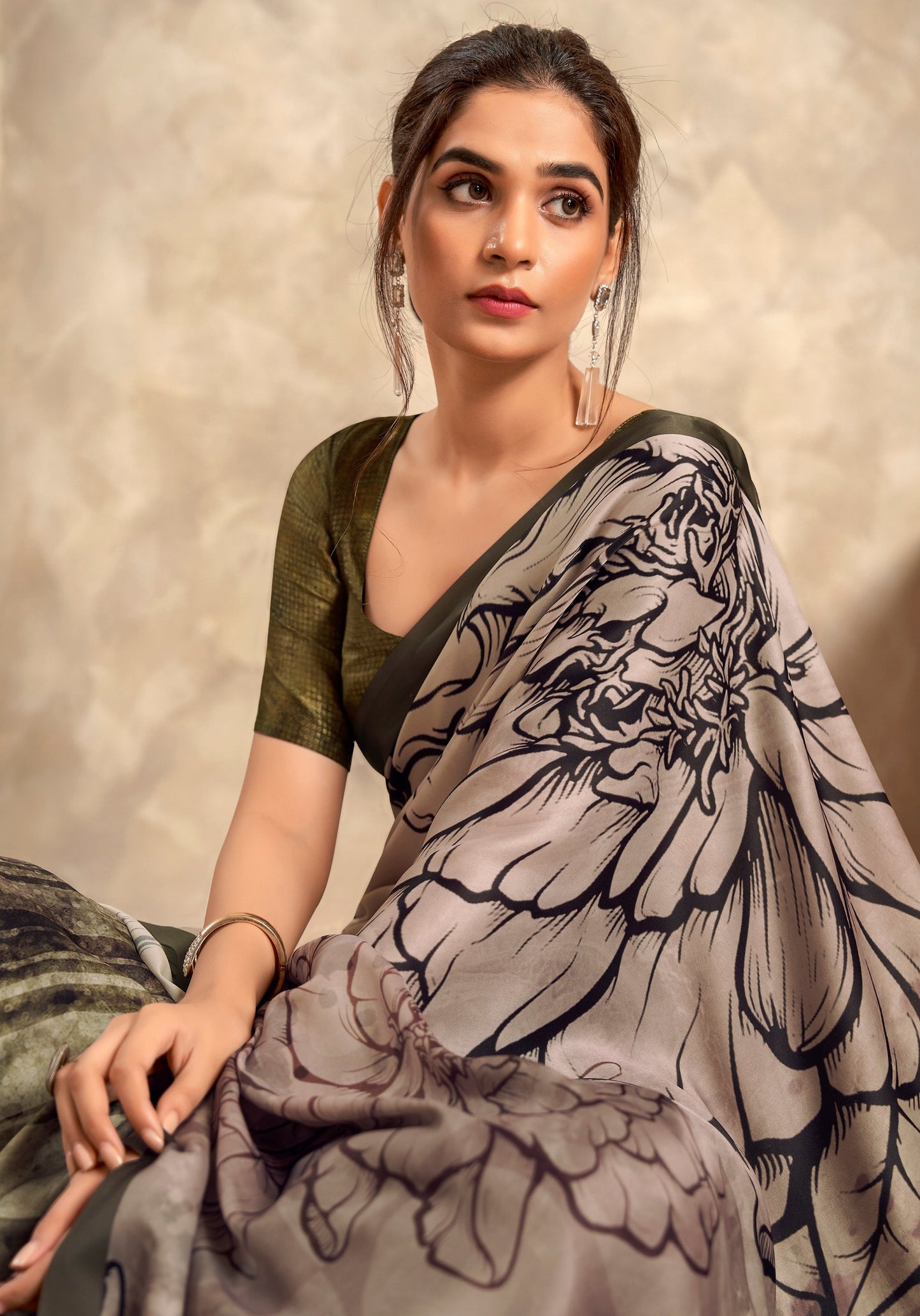 Anaita Light Brown Soft Satin Silk With Zari Weaving Saree With Blouse