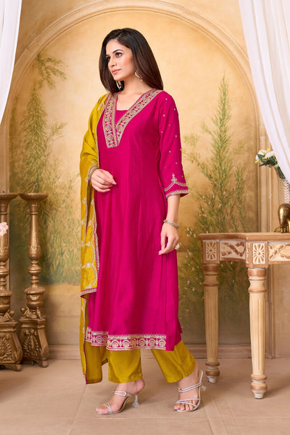 Anaita Pink Yellow Anarkali Readymade Suit with Embroidery Work