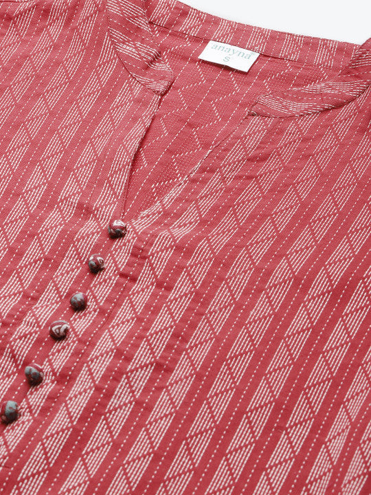 Anayna Women Red & White Striped Kurta