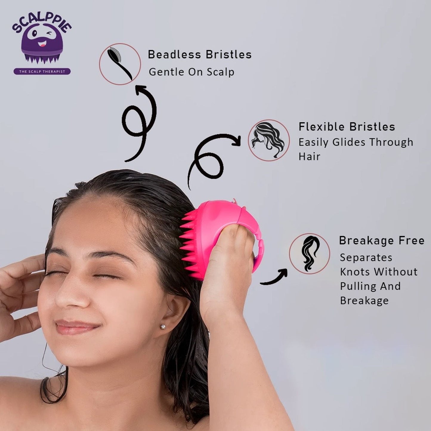 Scalppie Silicon Hair Scalp Massager & Shampoo Brush Scrub For Hair Growth & Anti Dandruff - Pink
