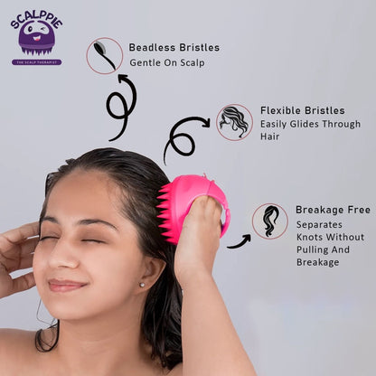 Scalppie Silicon Hair Scalp Massager & Shampoo Brush Scrub For Hair Growth & Anti Dandruff - Pink