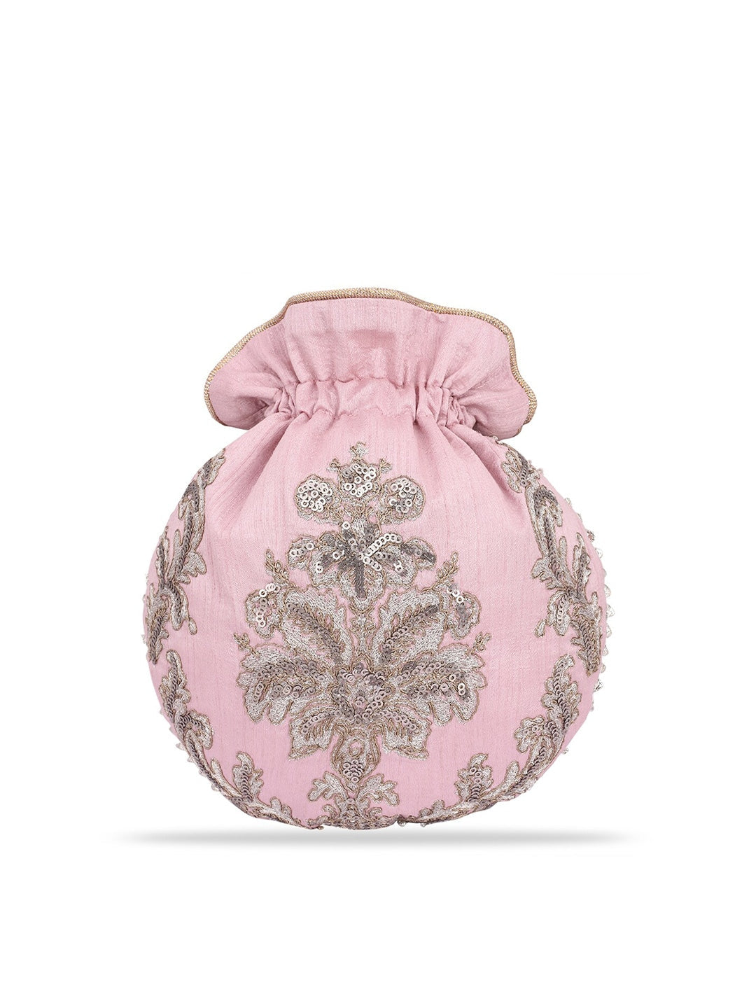 Masq Pink & Gold-Toned Embellished Embroidered Potli Clutch