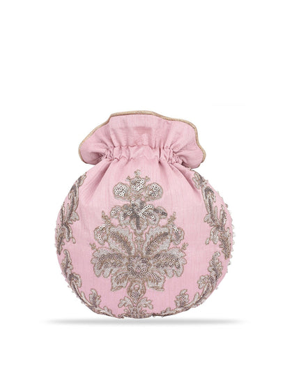 Masq Pink & Gold-Toned Embellished Embroidered Potli Clutch