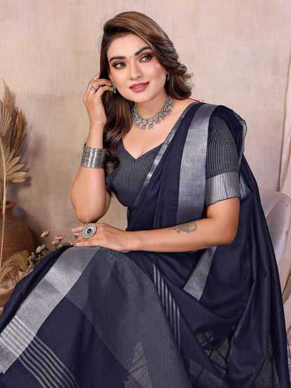 Anaita Teal Weaving Linen Cotton Saree With Blouse