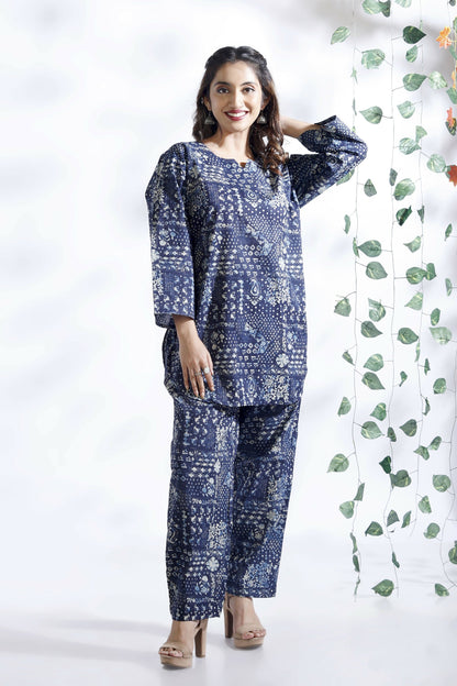 Breathables Abstract Cotton Co-Ord Set – Blue