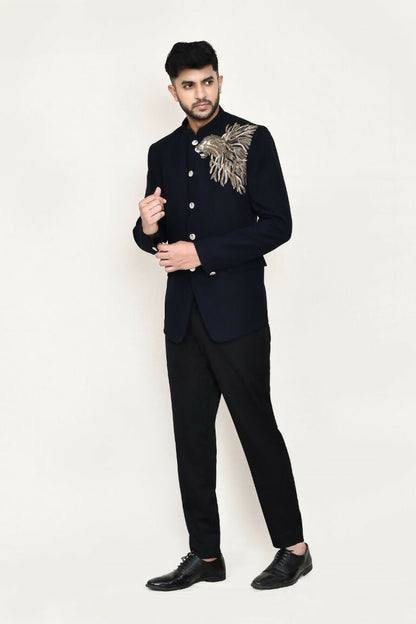 Joban Fashion Blue Colored Terry Rayon Fabric Prince Coat With Pant