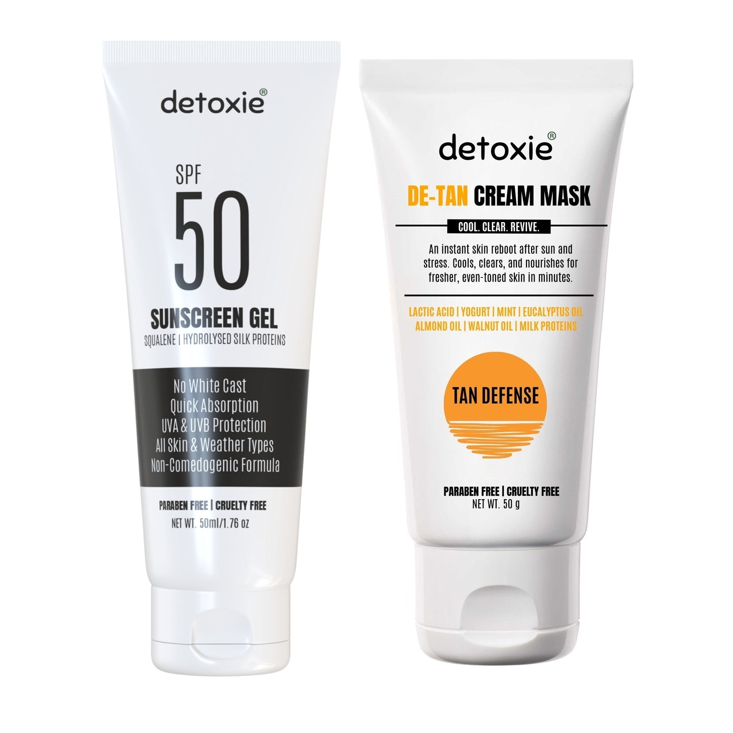 Detoxie Bright Summer Combo - SPF50 Sunscreen Gel & Detan Cream Mask