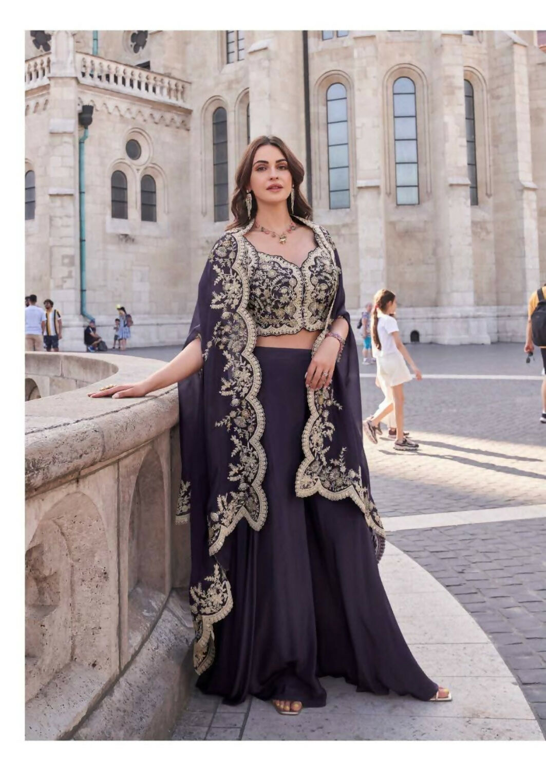 Anaita Purple Real Premium Silk Stitched Shrug Suit with Embroidery Work