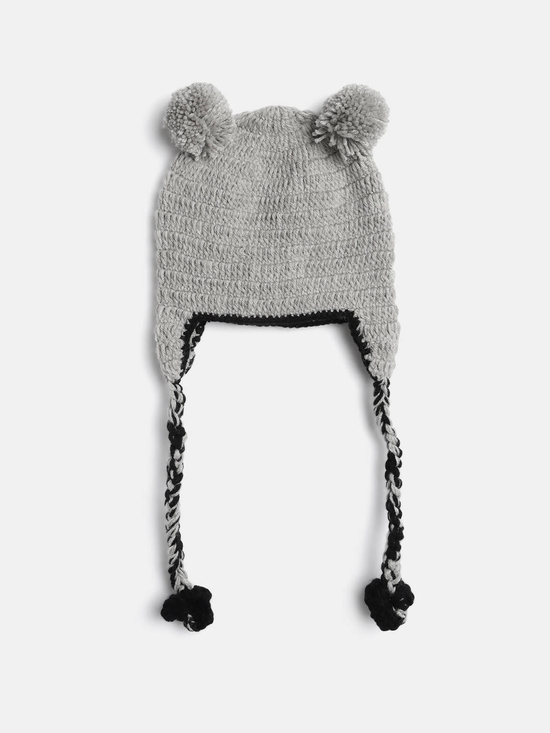 Chutput Kids Woollen Hand Knitted Kuala Bear Detail Cap - Grey