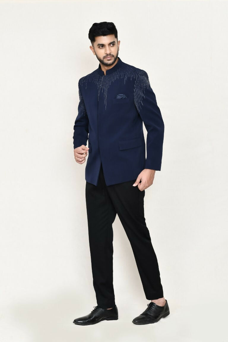 Joban Fashion Blue Colored Terry Rayon Fabric Prince Coat With Pant