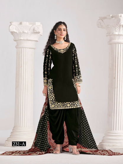Anaita Black Roman Silk Stitched Suit with Embroidery & Real Mirror Work
