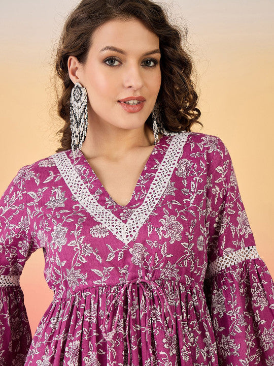 Sangria Floral Printed Cotton Top