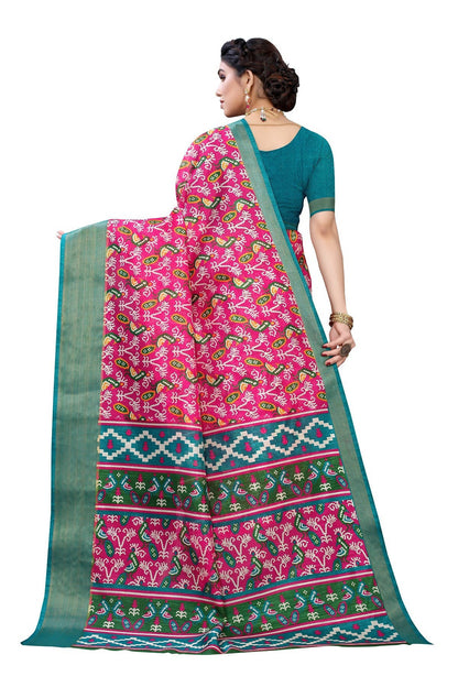 Vamika Pink & Green Linen Jari Border Saree (JANKI PINK)