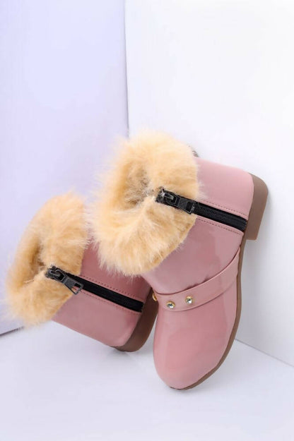 Tiny Bugs Girls Faux Fur Detail Winter Boots - Peach