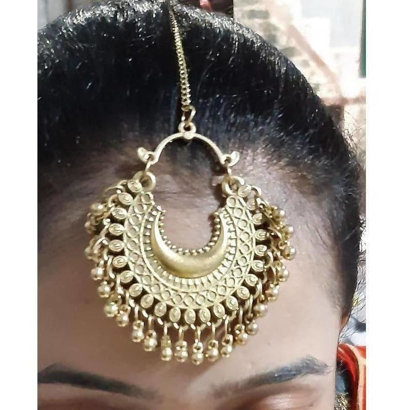 MS Fashion India Half Moon Gold-Polished Simple Design Maang Tikka