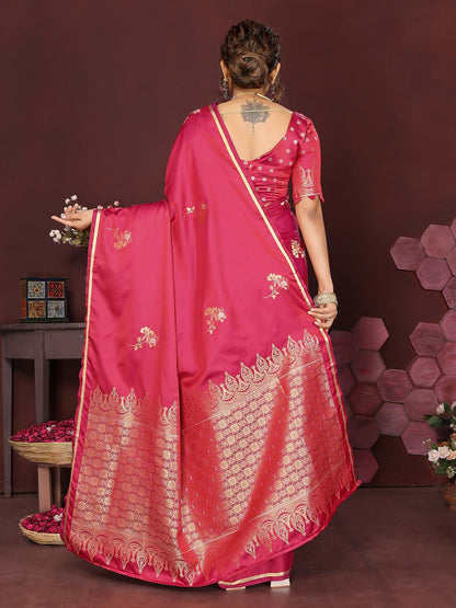 Joban Fashion Pink Floral Banarasi Silk Sarees