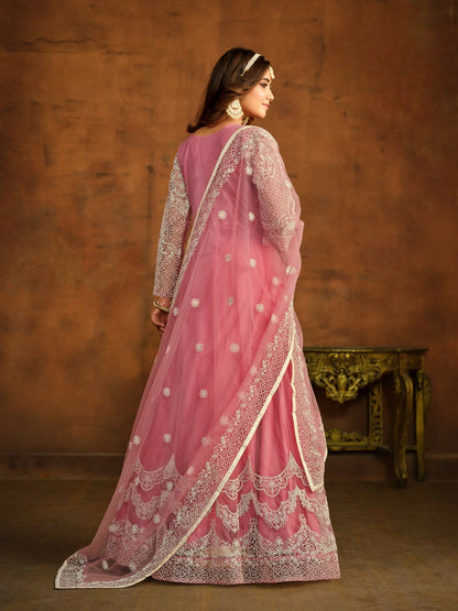 Anaita Pink Embroidered Net Anarkali Suit
