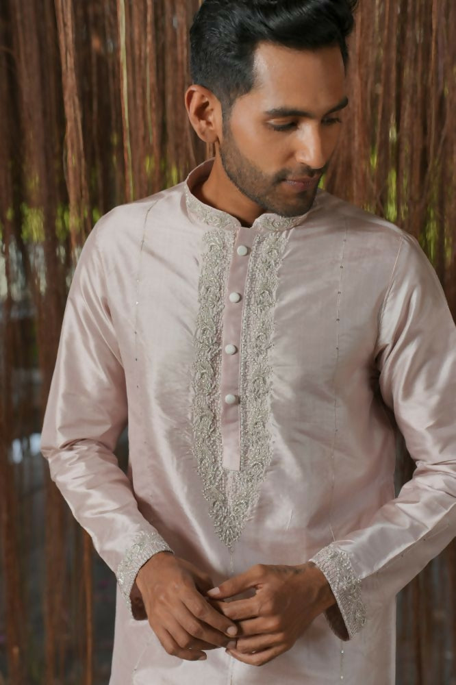 Sandstone Kanjivaram Machien Embroidered Pattu Set by Hilo Design