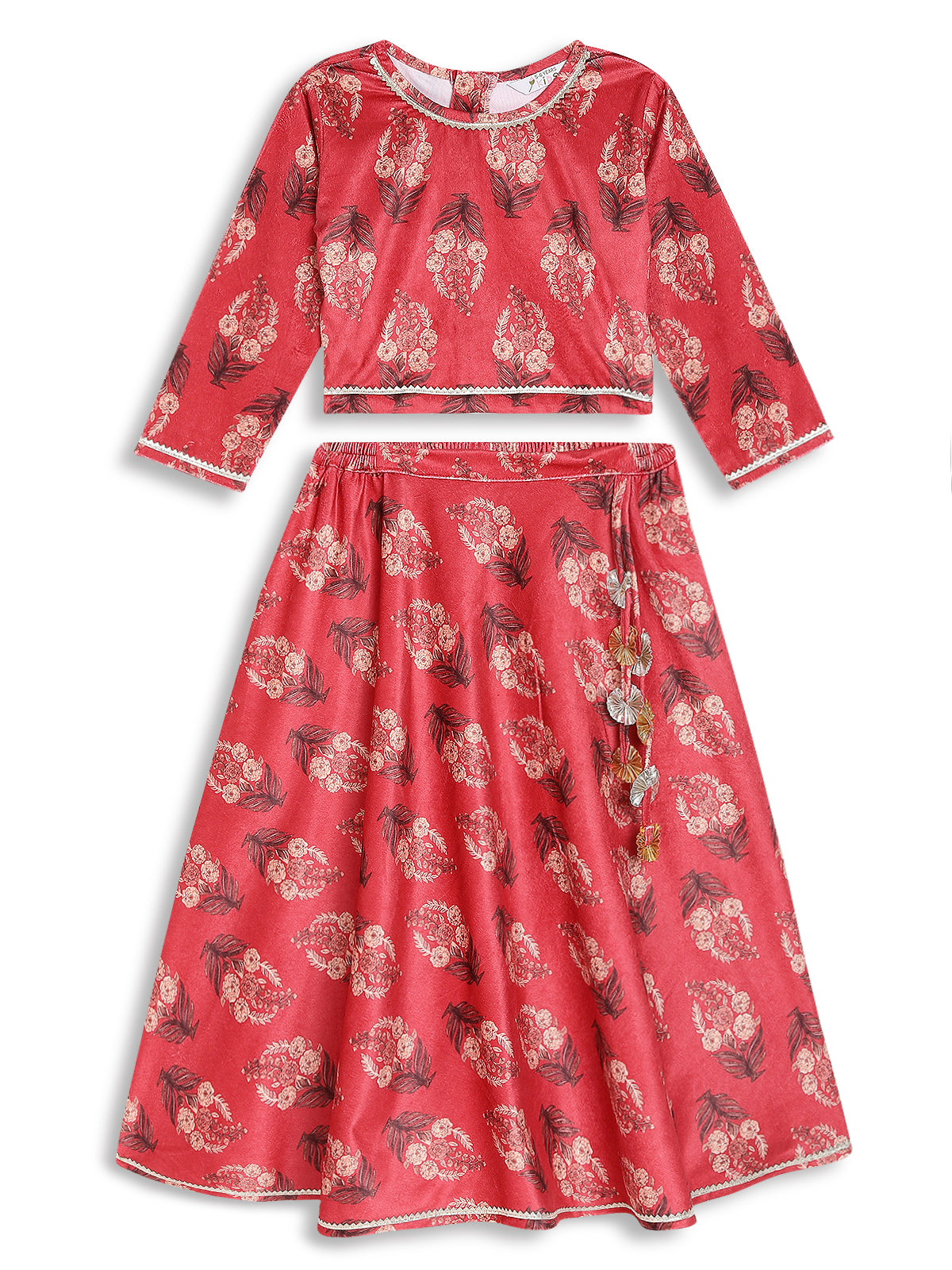 Ahalyaa Girls Floral Printed Velvet Ready to Wear Kids Lehenga Choli
