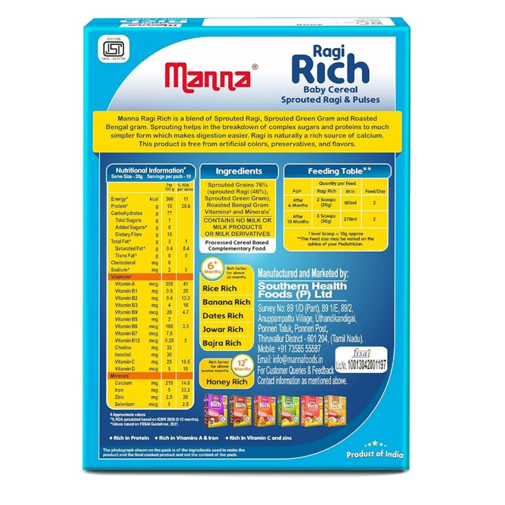Manna Sprouted Ragi Baby Porridge - 200 gms