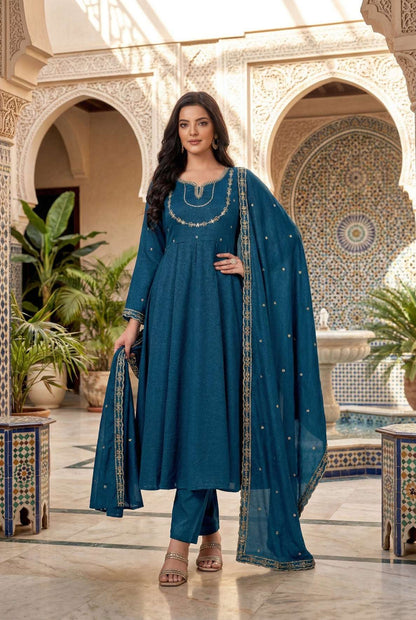Anaita Blue Anarkali Readymade Suit with Embroidery Work