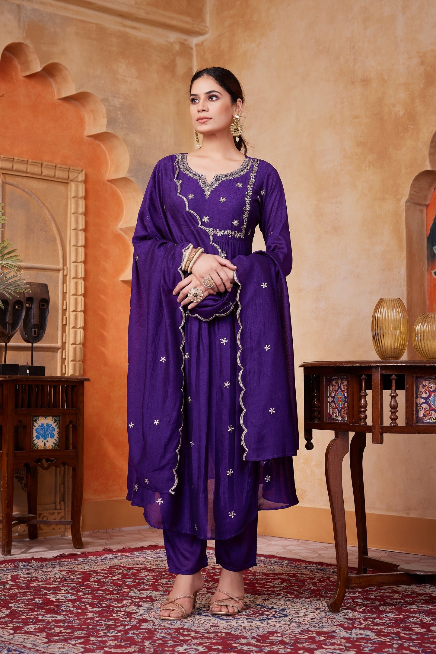 Anaita Purple Anarkali Readymade Suit with Embroidery Work