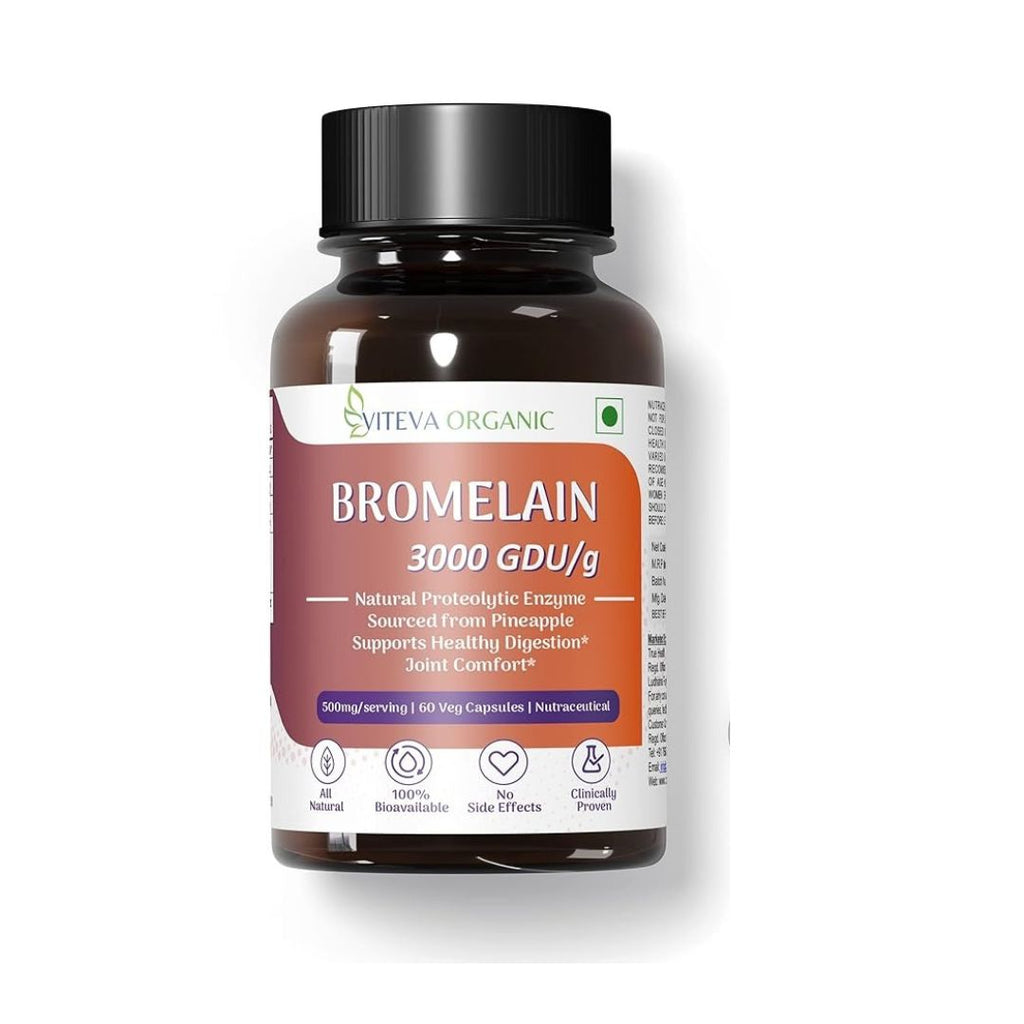 Viteva Organic High Potency Bromelain Digestive Enzyme 3000 GDU/g - 500mg - 60 Veg Caps