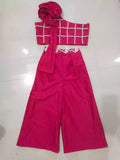 Elegant Bright Pink Cotton Palazzo and One-Shoulder Top Set