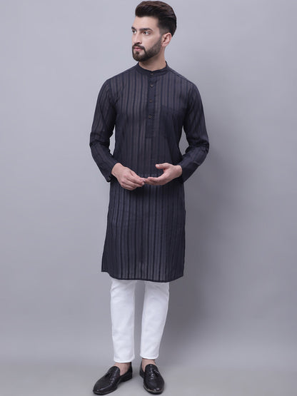 Even Apparels Black Pure Cotton Kurta With Band Collar