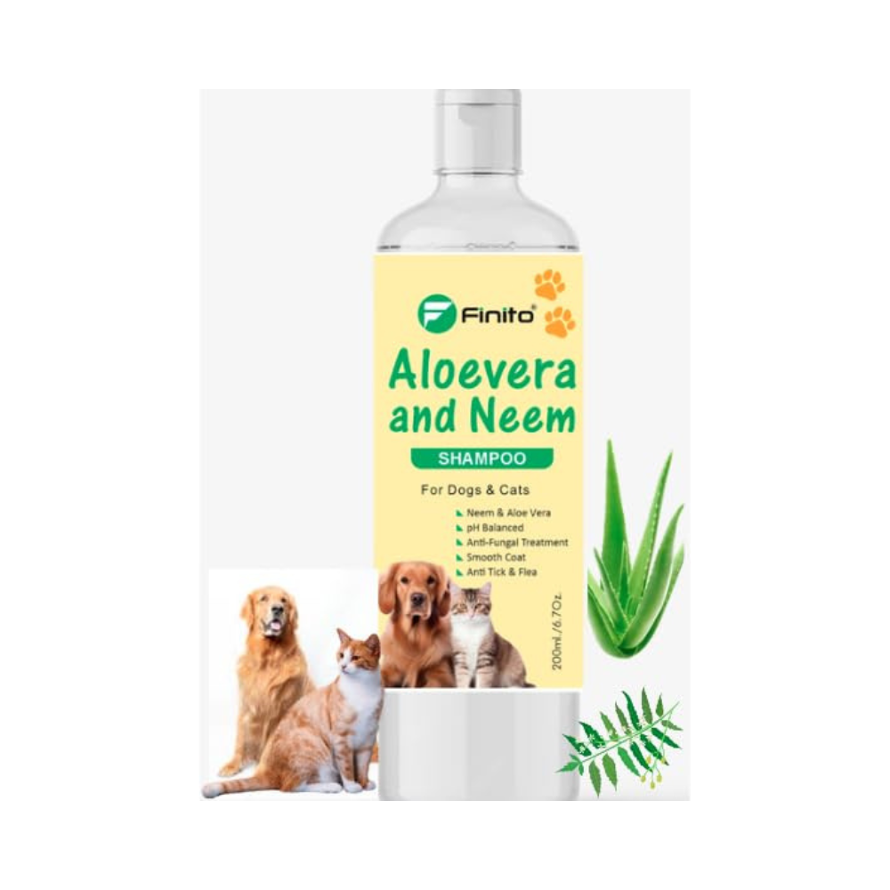 Finito Aloe Vera & Neem Pet Shampoo for Dogs & Cats | Natural, Gentle, Moisturizing Formula | 200 Ml