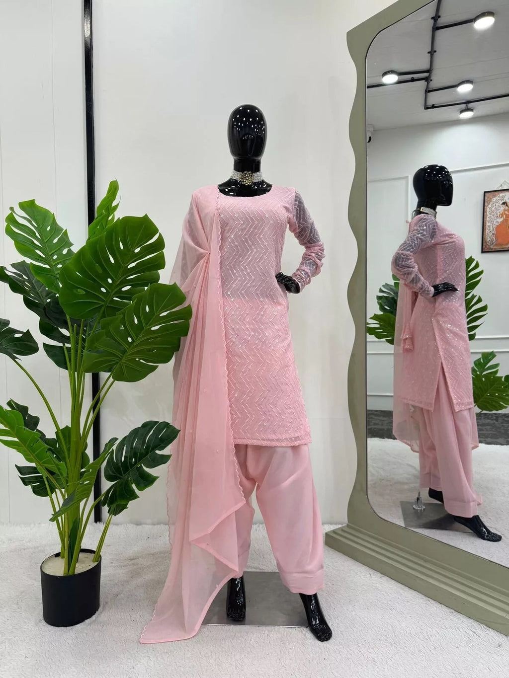Faux Georgette With Thread Sequence Work Top Chudidar With Dupatta