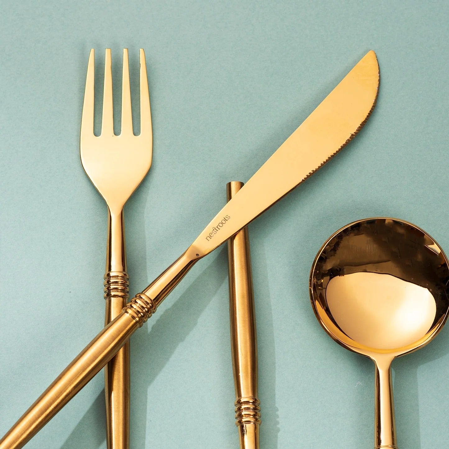 Nestroots Ringed Elegance Set of 5 Cutlery with Stylish Handles
