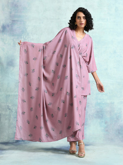 trueBrowns Light Mauve Printed Velvet Shawl