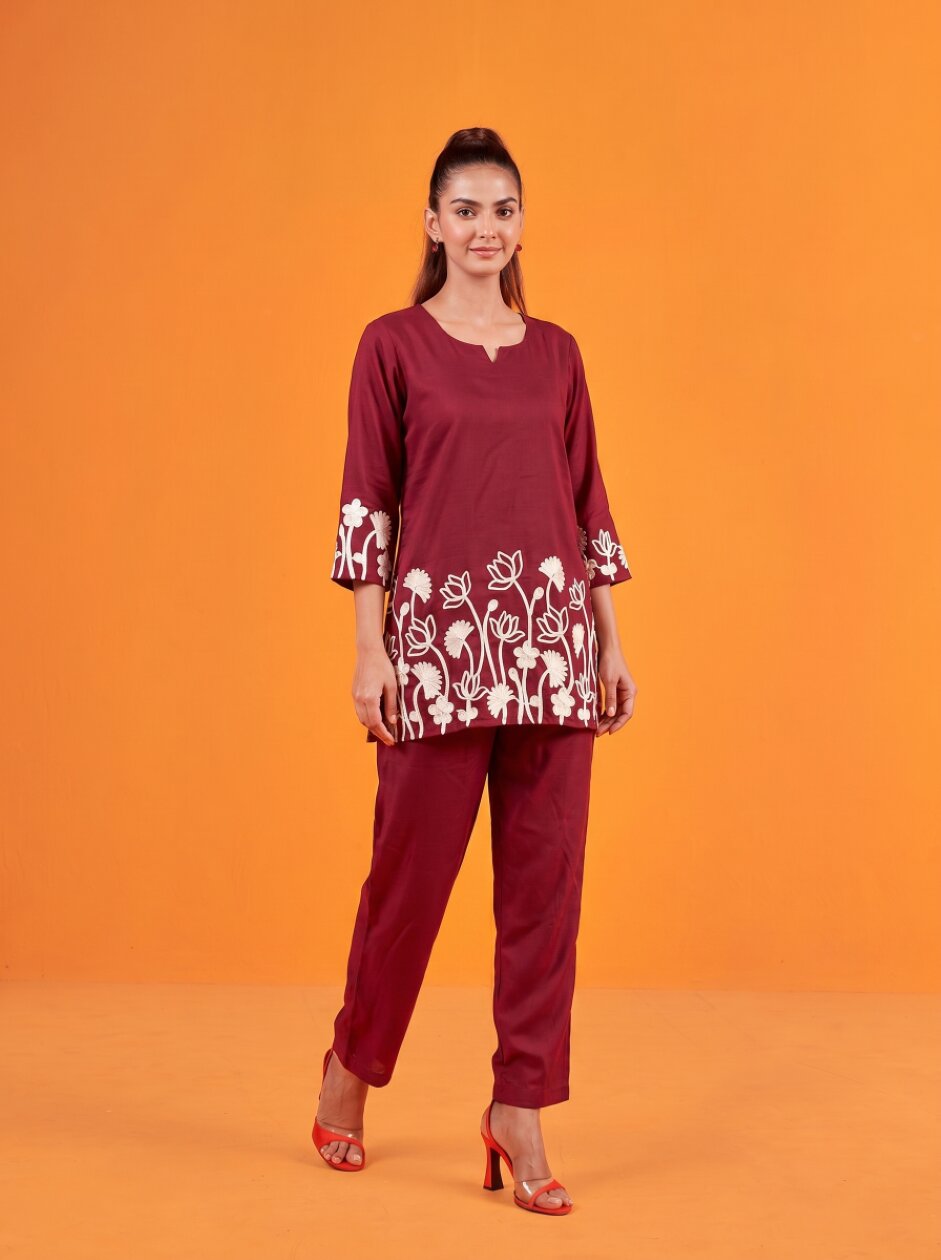 Anaita Maroon Stylish Readymade Co-Ords Set